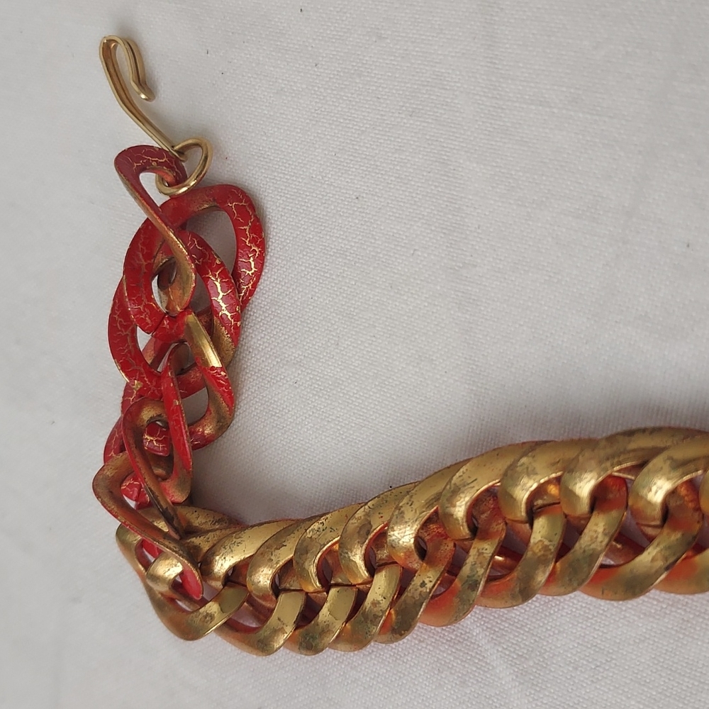Chunky chain metal choker necklace red gold retro chain necklace unisex - Picture 10 of 16